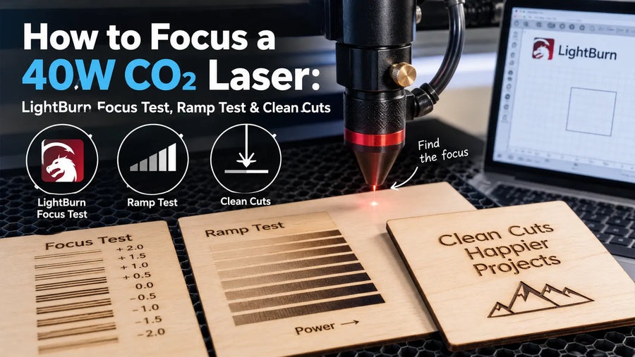 How to Focus a 40W CO2 Laser: LightBurn Focus Test, Ramp Test & Clean Cuts