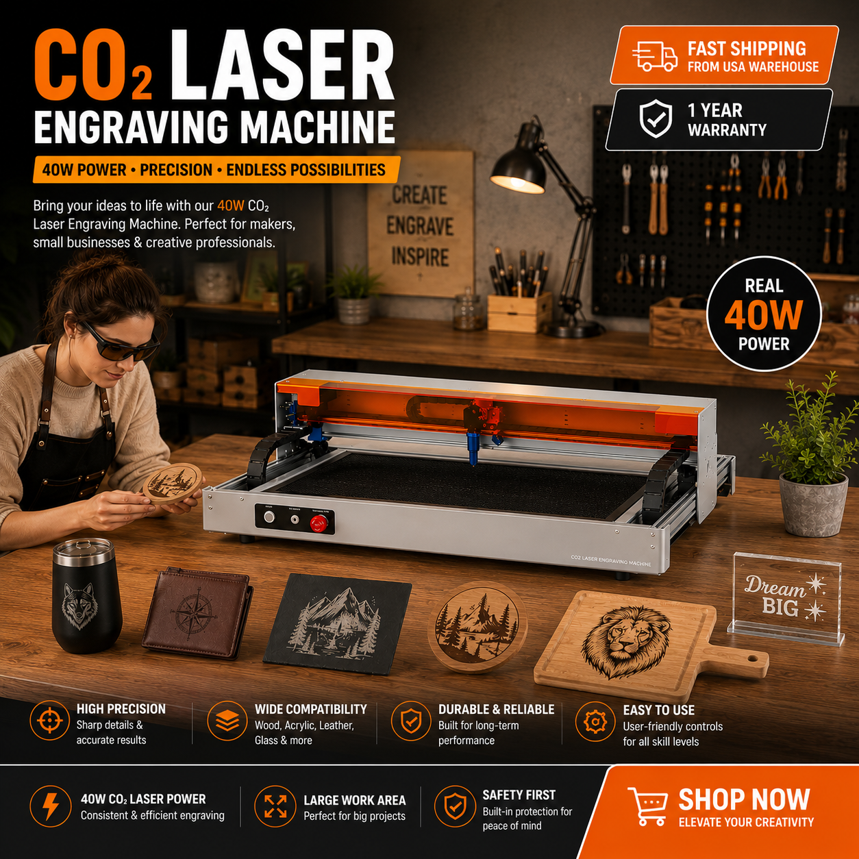 Carverall C1 40W CO2 laser machine detail image