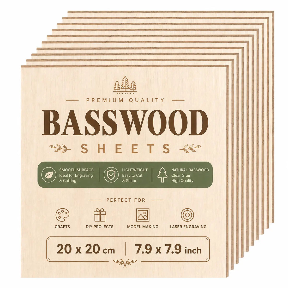 20 x 20 cm basswood sheet for laser engraving