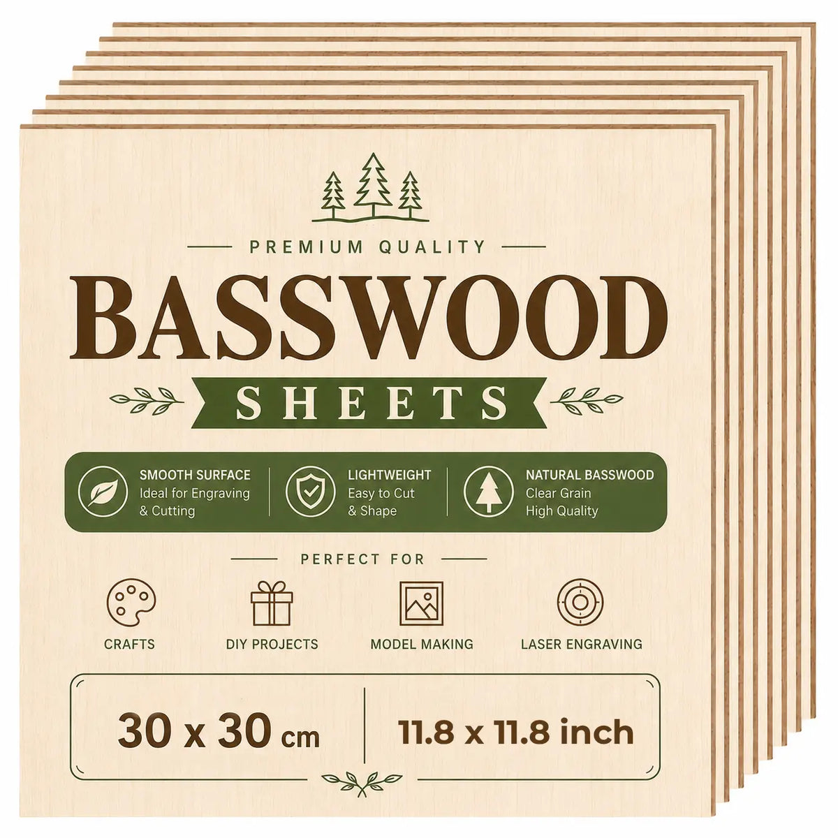 30 x 30 cm basswood sheet for laser engraving